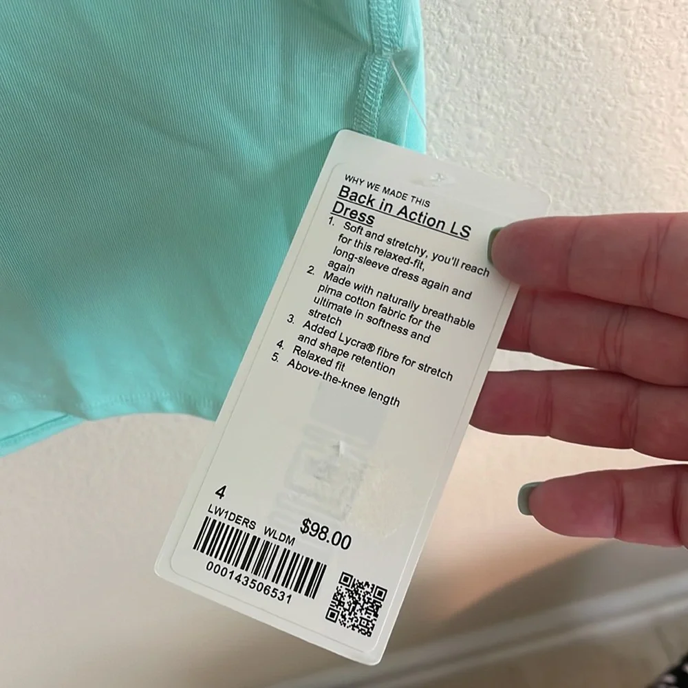 Lululemon Back in Action Long Sleeve Dress wild mint size 4 - Picture 2 of 5